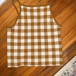 Madewell knit crop tank//mustard and cream gingham knit//size medium